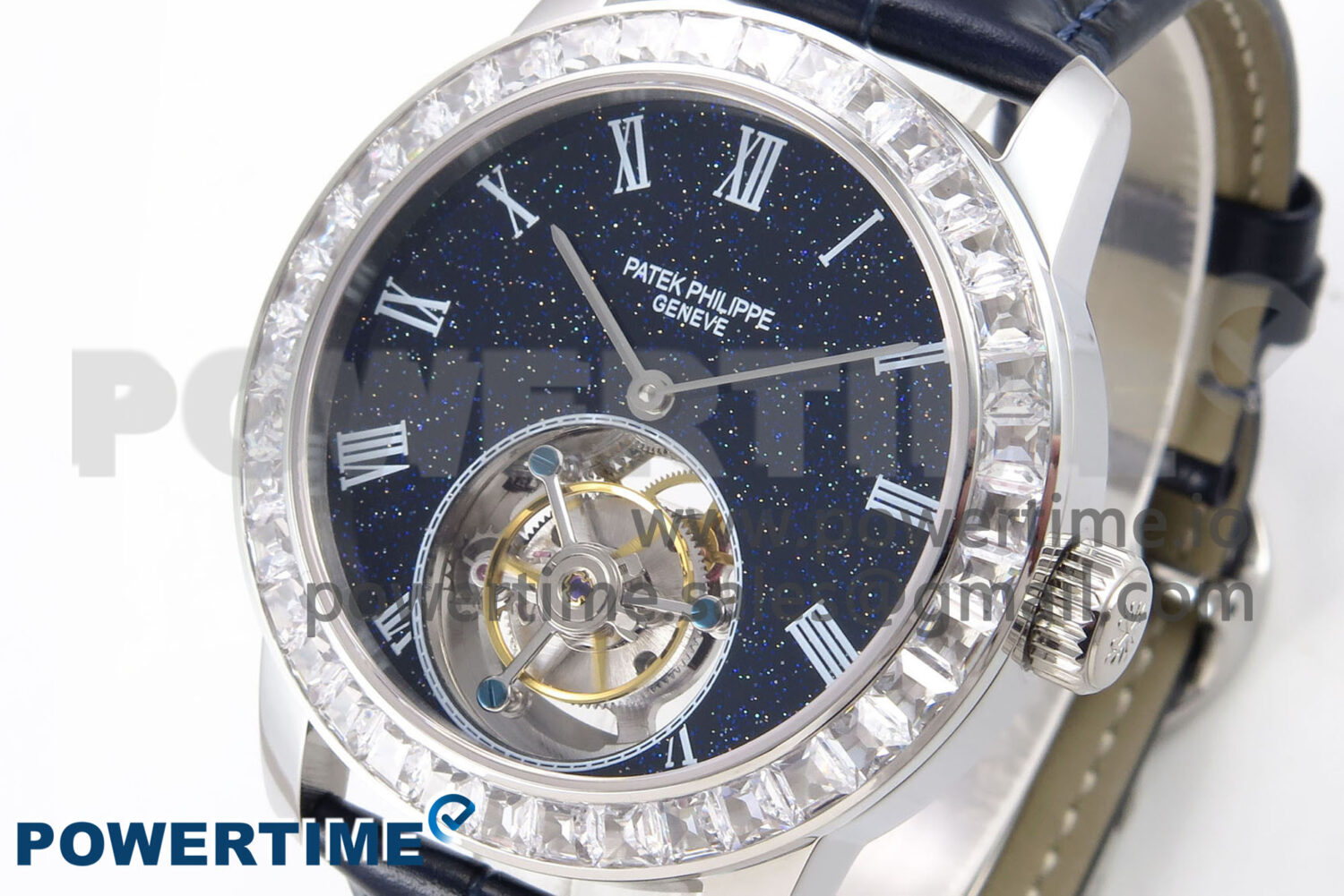 PP Tourbillon SS Diamonds Bezel RMSF Edition Black Starry Dial on Blue Leather Strap - Image 3