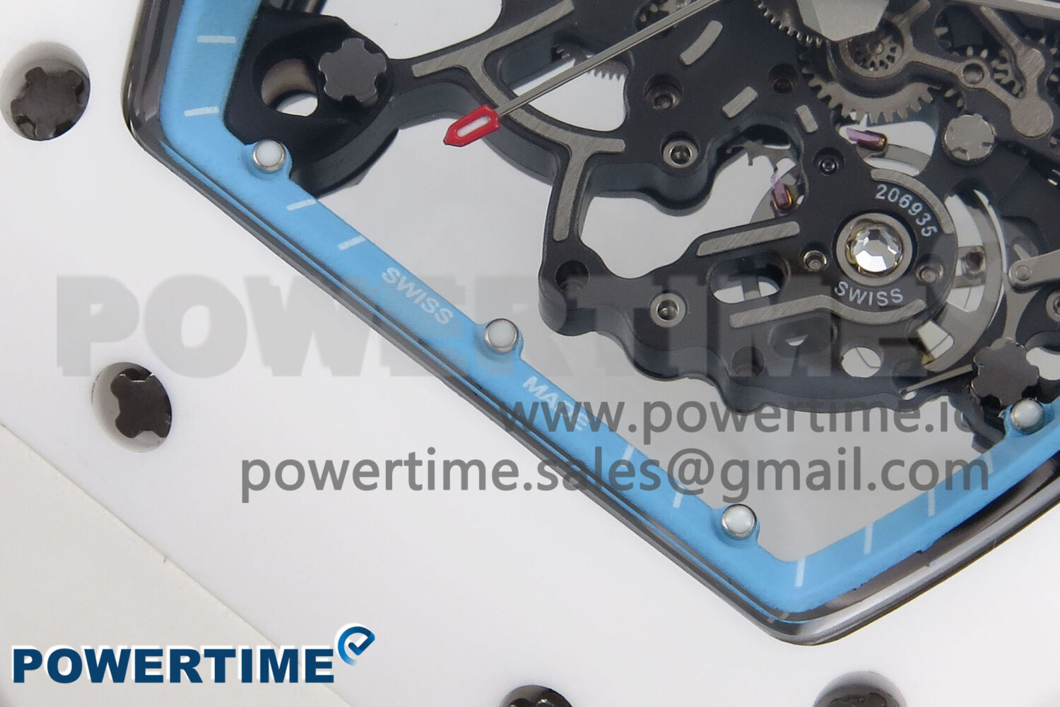 RM055 White Ceramic T+F 1:1 Best Edition Blue Skeleton Dial on White Rubber Strap RMUL2 Super Clone - Image 5
