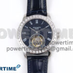 PP Tourbillon SS Diamonds Bezel RMSF Edition Black Starry Dial on Blue Leather Strap