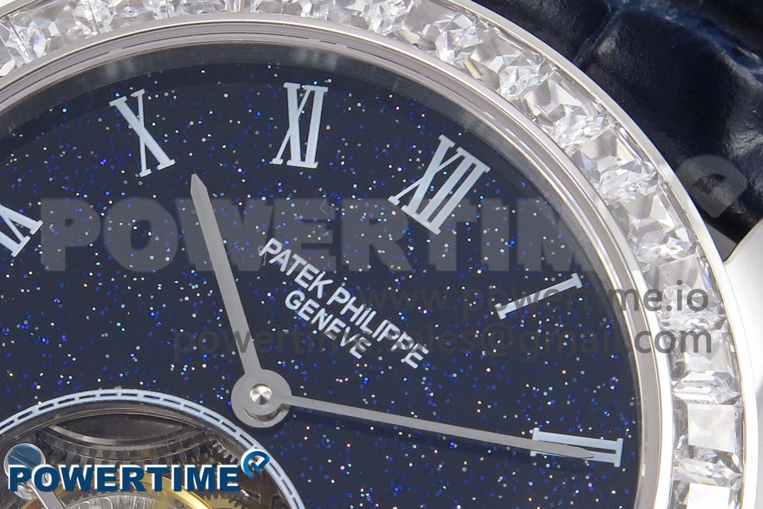 PP Tourbillon SS Diamonds Bezel RMSF Edition Black Starry Dial on Blue Leather Strap - Image 4