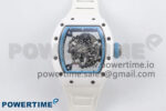 RM055 White Ceramic T+F 1:1 Best Edition Blue Skeleton Dial on White Rubber Strap RMUL2 Super Clone