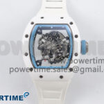 RM055 White Ceramic T+F 1:1 Best Edition Blue Skeleton Dial on White Rubber Strap RMUL2 Super Clone