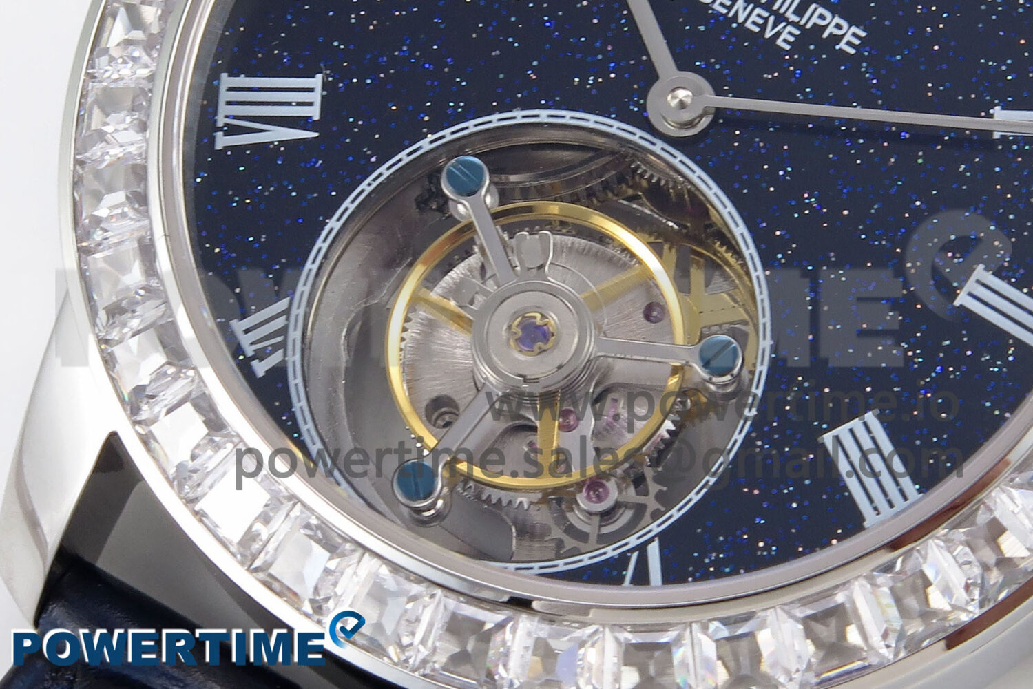 PP Tourbillon SS Diamonds Bezel RMSF Edition Black Starry Dial on Blue Leather Strap - Image 5