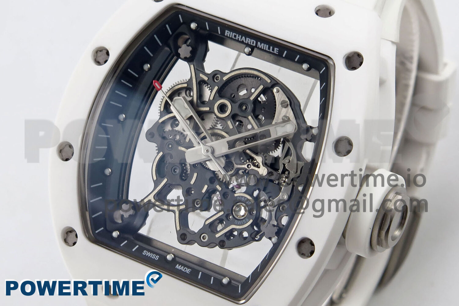 RM055 White Ceramic T+F 1:1 Best Edition Black Skeleton Dial on White Rubber Strap RMUL2 Super Clone - Image 2