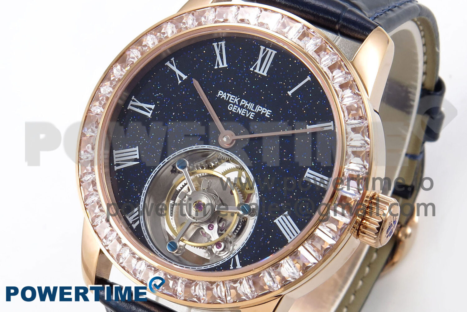 PP Tourbillon RG Diamonds Bezel RMSF Edition Black Starry Dial on Blue Leather Strap - Image 3