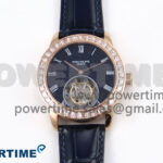 PP Tourbillon RG Diamonds Bezel RMSF Edition Black Starry Dial on Blue Leather Strap