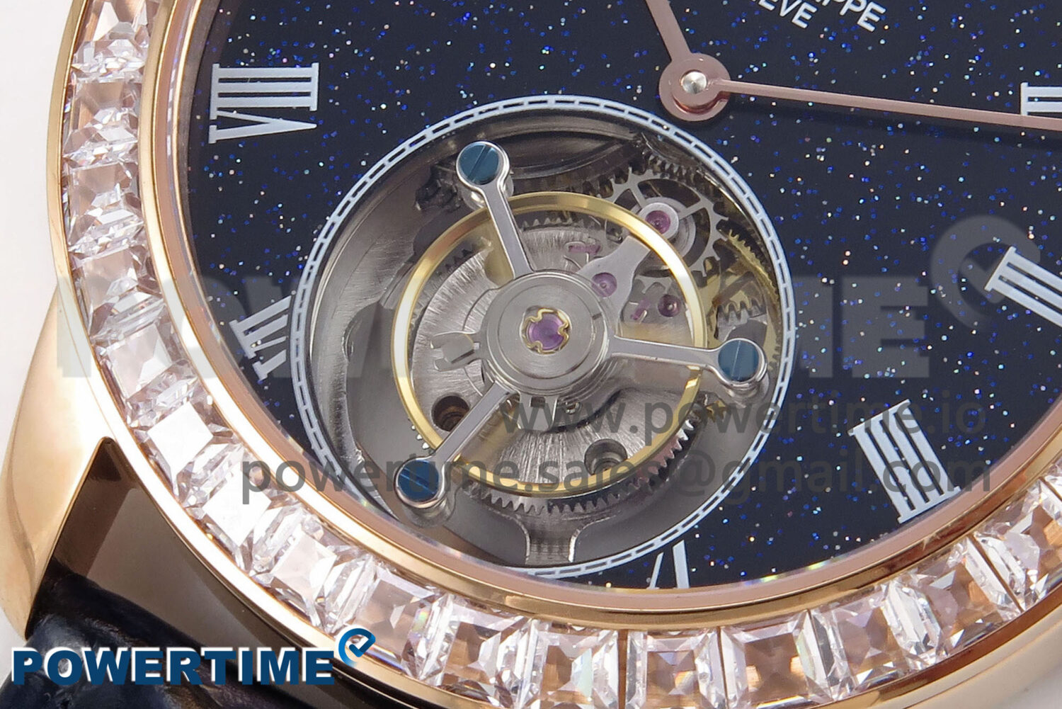PP Tourbillon RG Diamonds Bezel RMSF Edition Black Starry Dial on Blue Leather Strap - Image 5