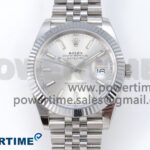 DateJust 41 126334 QF 1:1 Best Edition 904L Steel Silver Stick Dial on SS Jubilee Bracelet VR3235