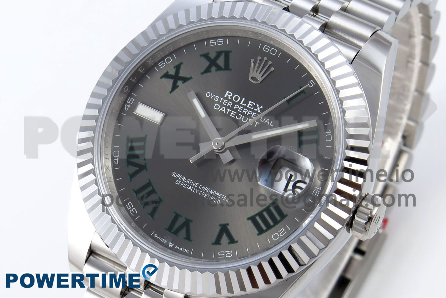 DateJust 41 126334 QF 1:1 Best Edition 904L Steel Gray Dial Green Roman Marker on SS Jubilee Bracelet VR3235 - Image 3