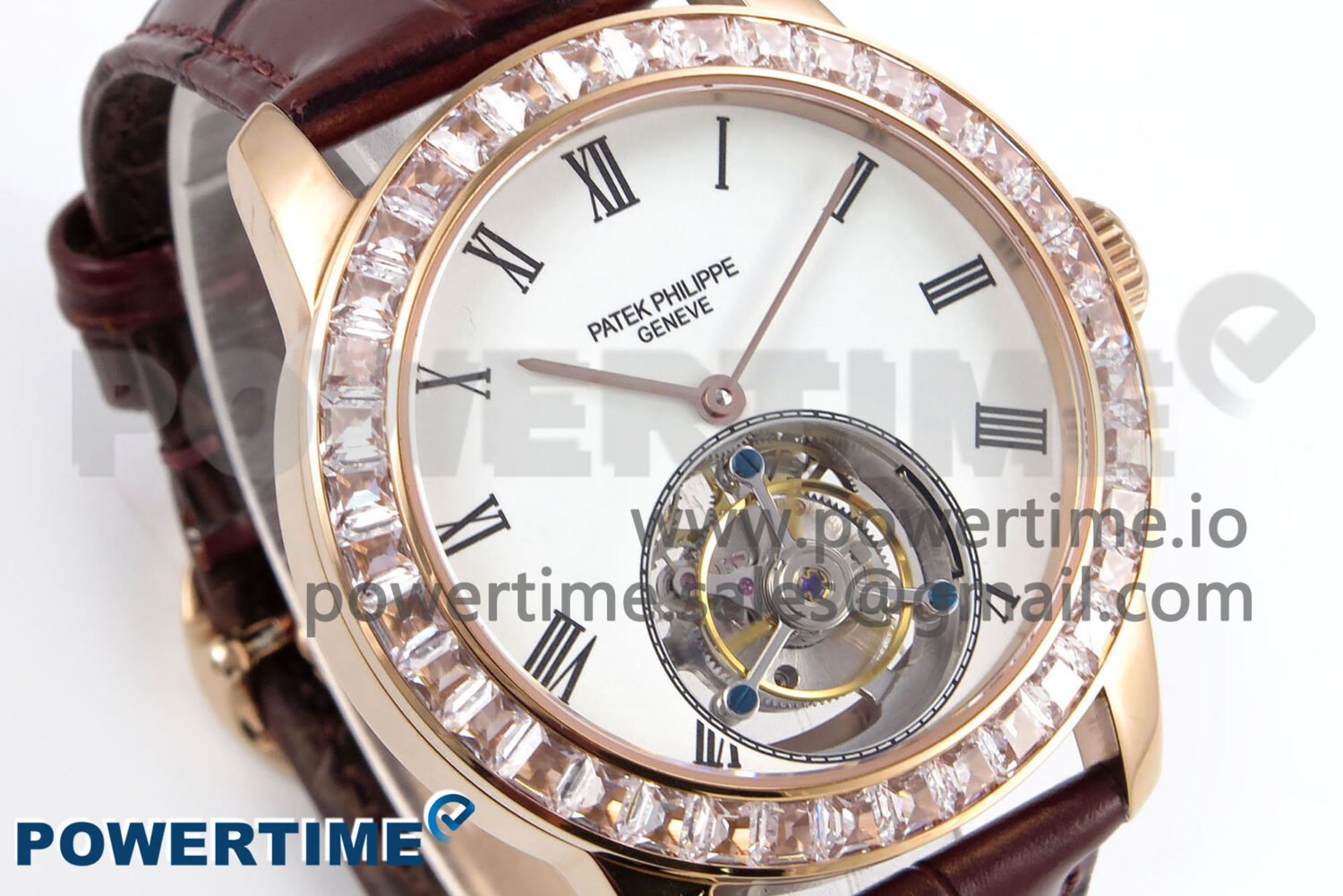 PP Tourbillon RG Diamonds Bezel RMSF Edition White Dial on Brown Leather Strap - Image 2