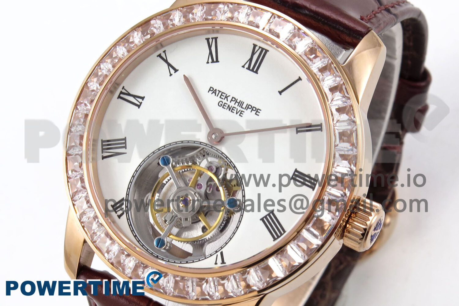 PP Tourbillon RG Diamonds Bezel RMSF Edition White Dial on Brown Leather Strap - Image 3