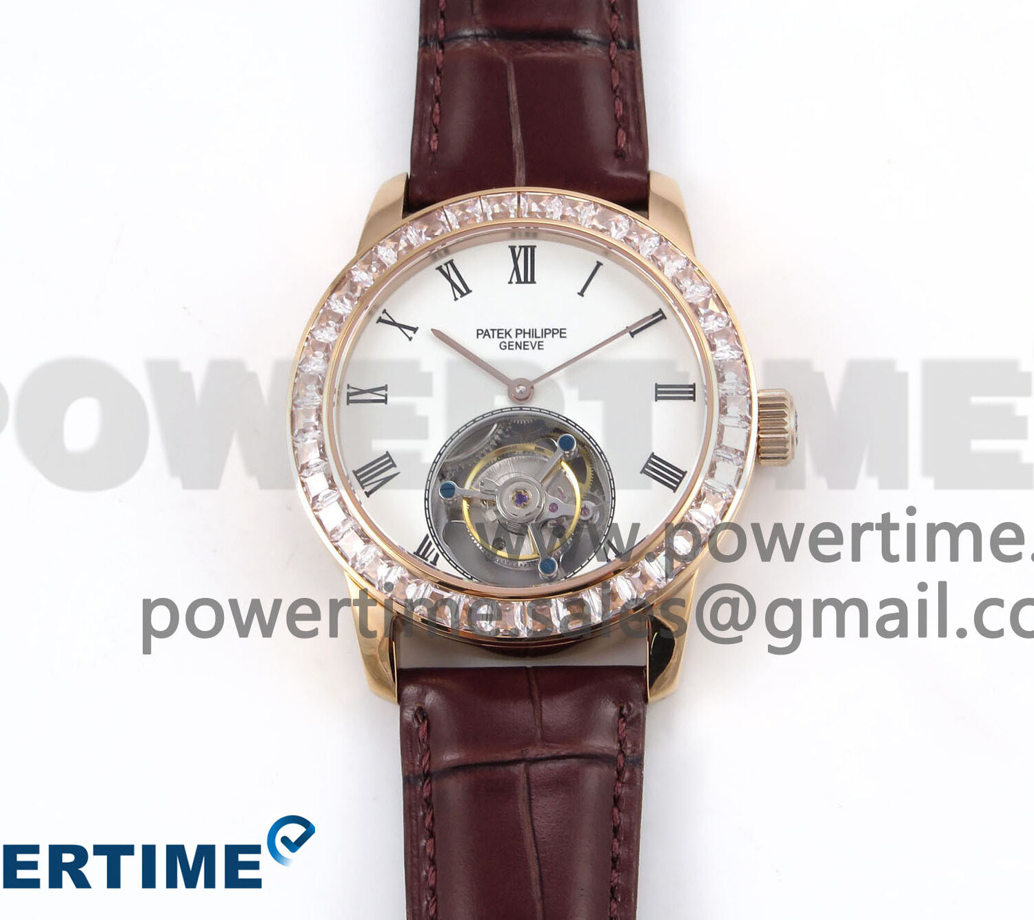 PP Tourbillon RG Diamonds Bezel RMSF Edition White Dial on Brown Leather Strap