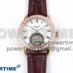 PP Tourbillon RG Diamonds Bezel RMSF Edition White Dial on Brown Leather Strap