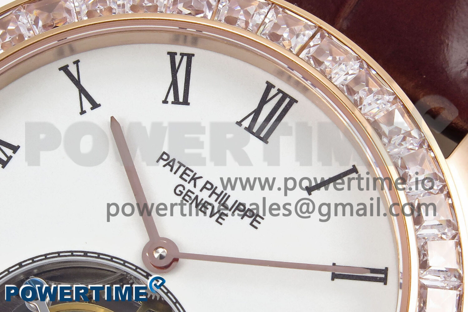 PP Tourbillon RG Diamonds Bezel RMSF Edition White Dial on Brown Leather Strap - Image 4