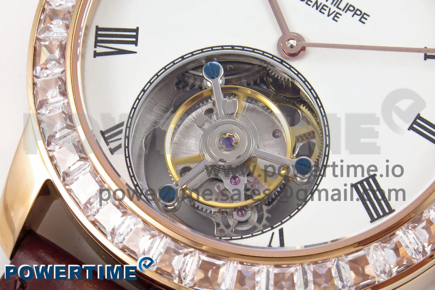 PP Tourbillon RG Diamonds Bezel RMSF Edition White Dial on Brown Leather Strap - Image 5