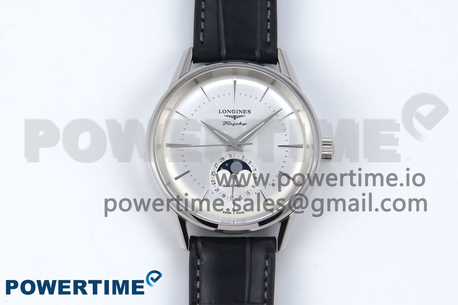 Flagship Heritage Moonphase SS APSF 1:1 Best Edition Silver/SS Dial on Black Leather Strap A2892 - Image 1