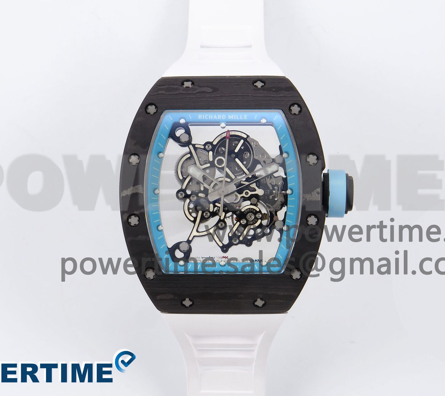 RM055 NTPT YSF 1:1 Best Edition Blue Bezel Blue Crown on White Rubber Strap RMUL2 Super Clone