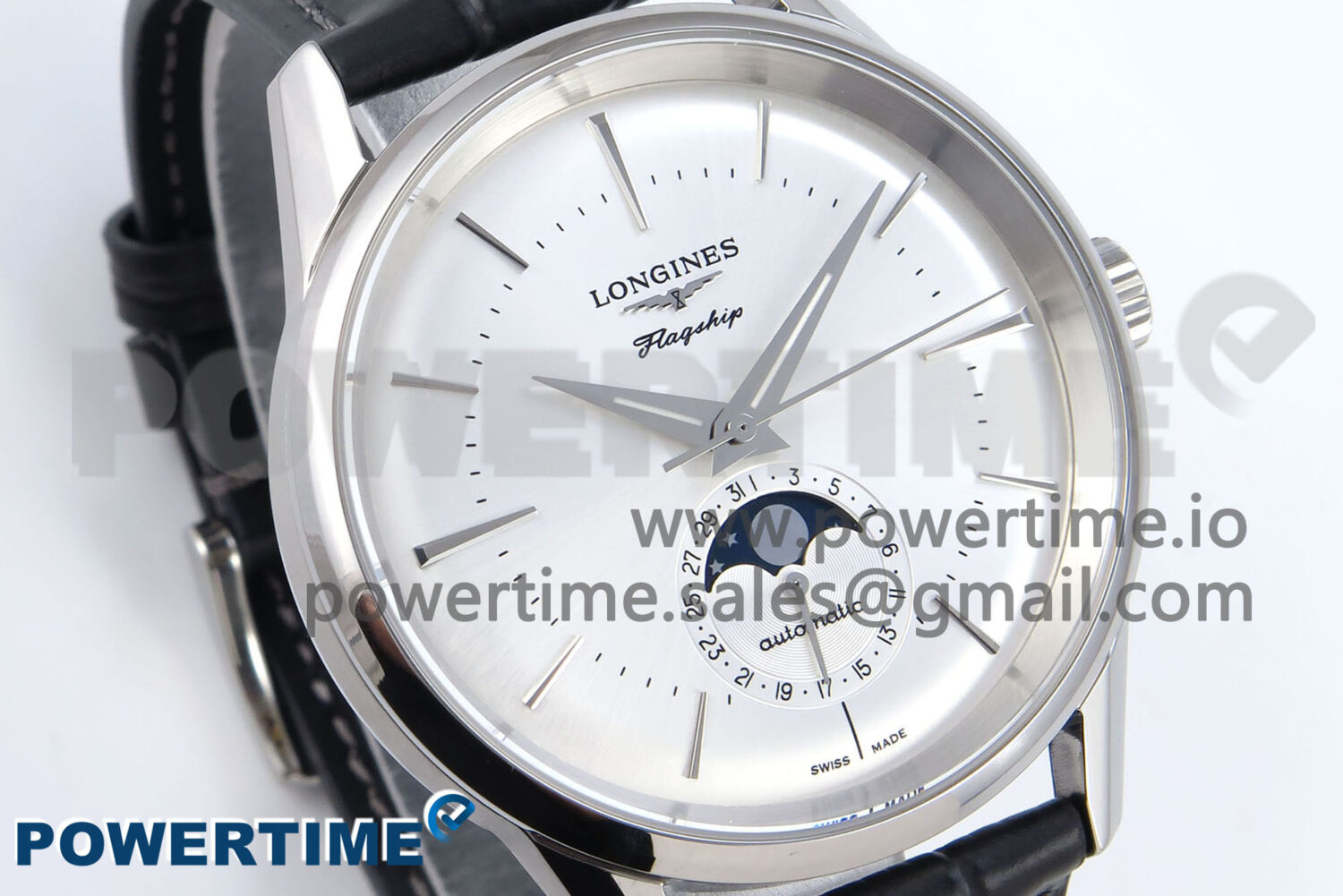 Flagship Heritage Moonphase SS APSF 1:1 Best Edition Silver/SS Dial on Black Leather Strap A2892 - Image 2