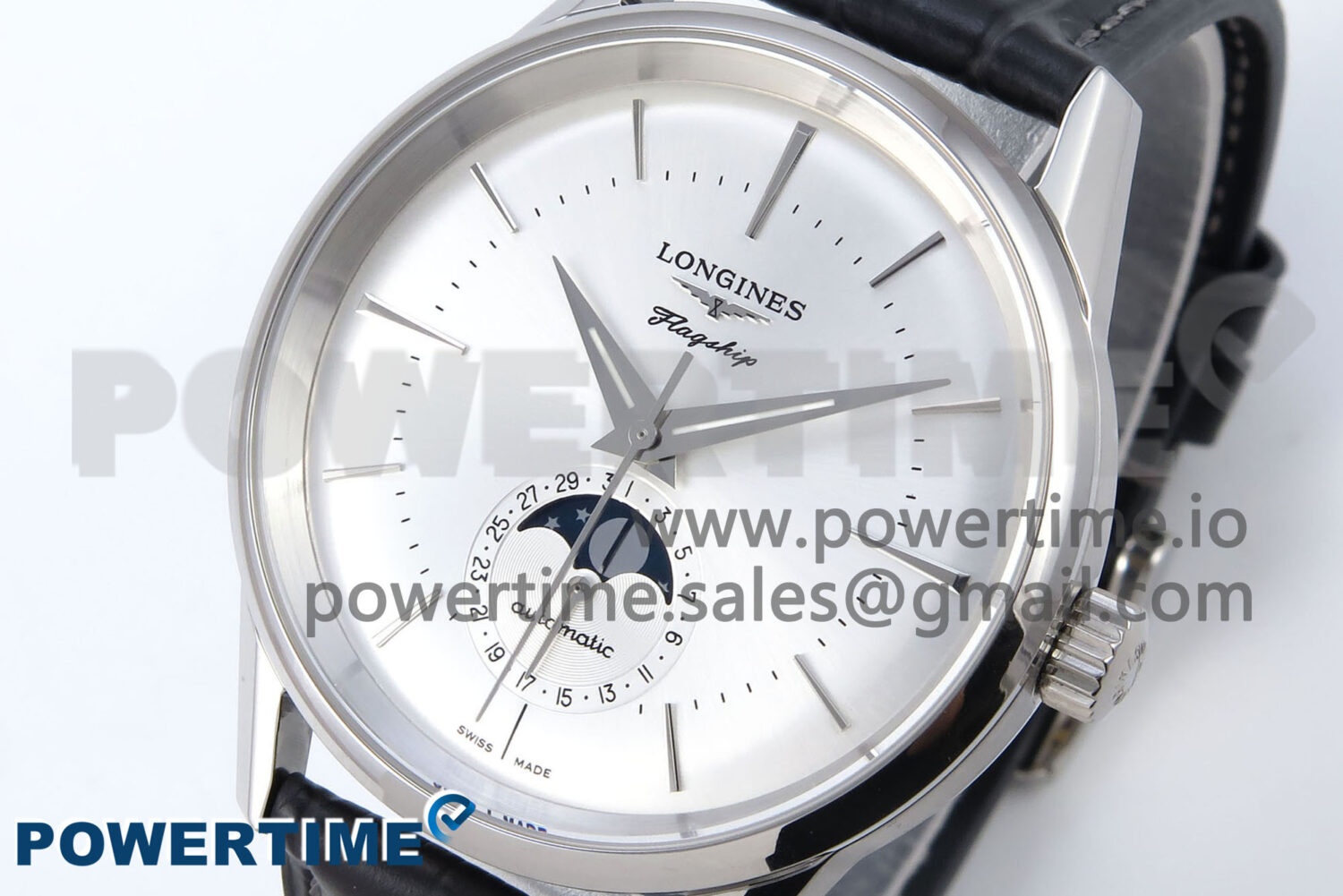 Flagship Heritage Moonphase SS APSF 1:1 Best Edition Silver/SS Dial on Black Leather Strap A2892 - Image 3