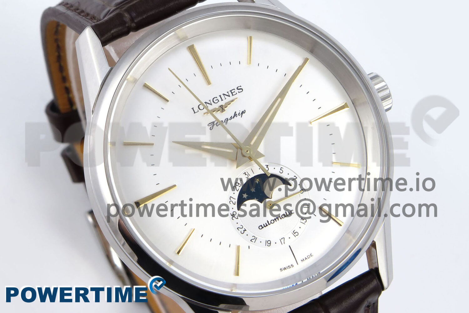 Flagship Heritage Moonphase SS APSF 1:1 Best Edition Silver/YG Dial on Brown Leather Strap A2892 - Image 2