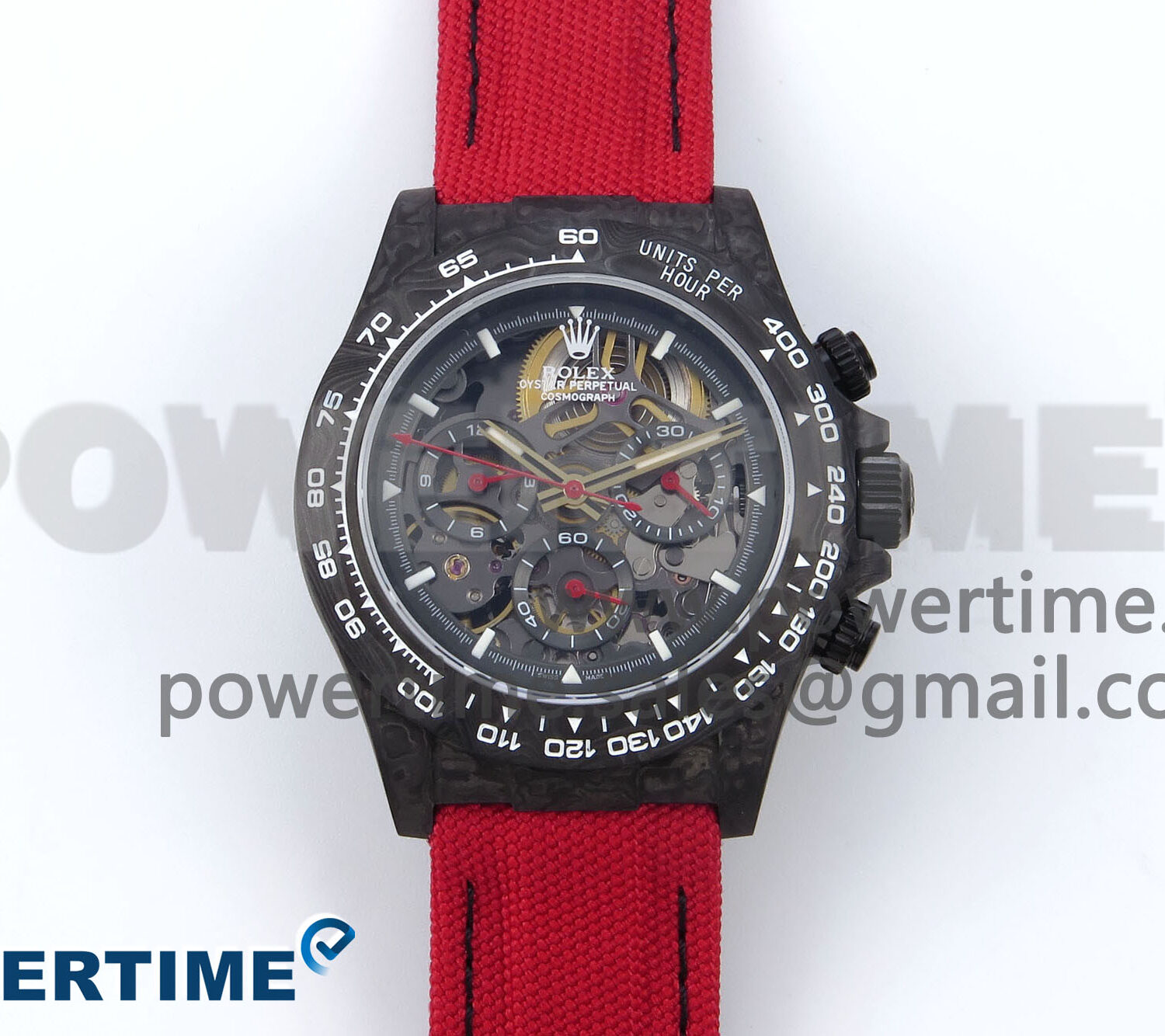 Daytona Diw 40mm N6F 1:1 Best Edition Gray Skeleton Dial Red Nylon Strap DD4801