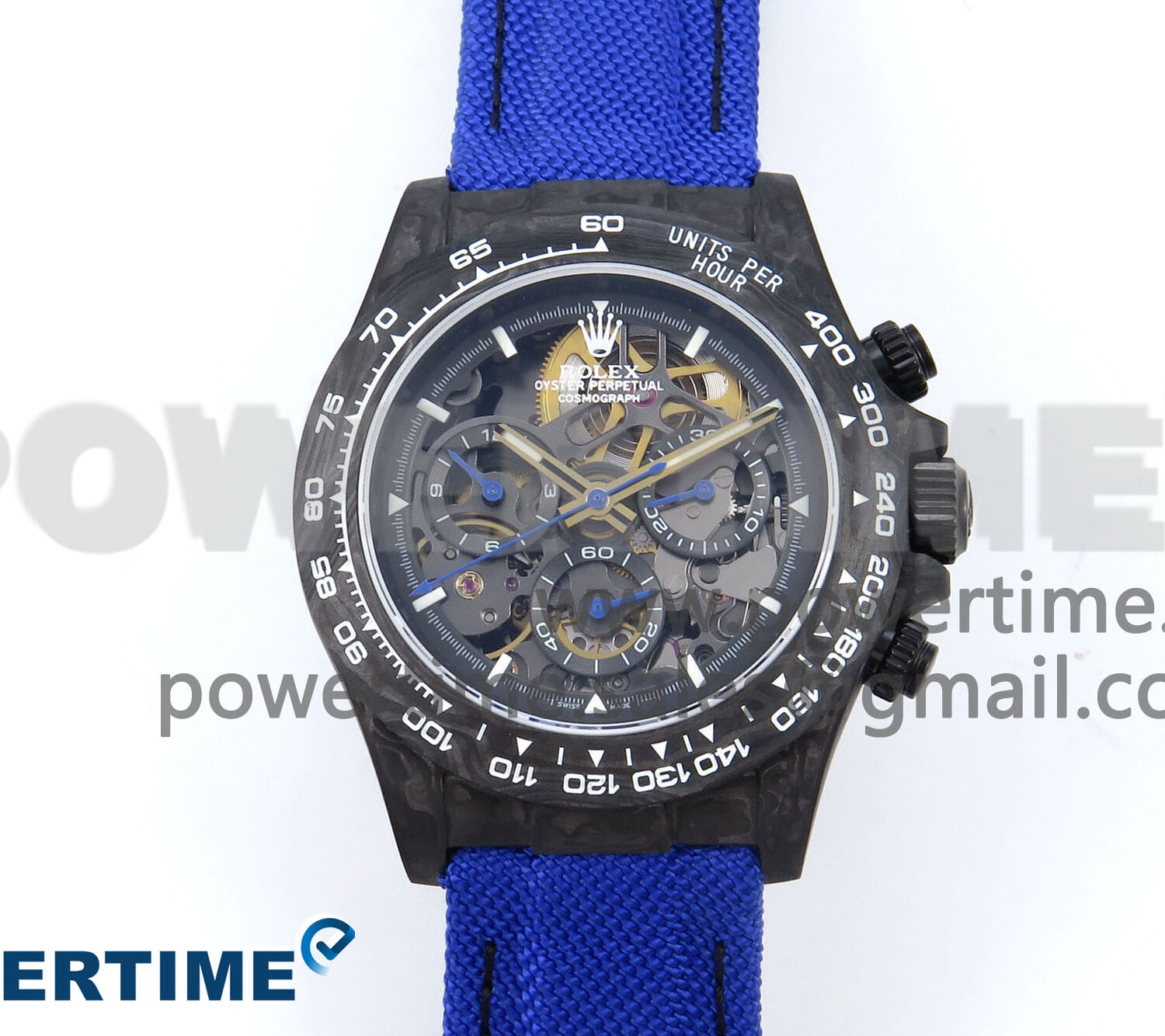 Daytona Diw 40mm N6F 1:1 Best Edition Gray Skeleton Dial Blue Nylon Strap DD4801