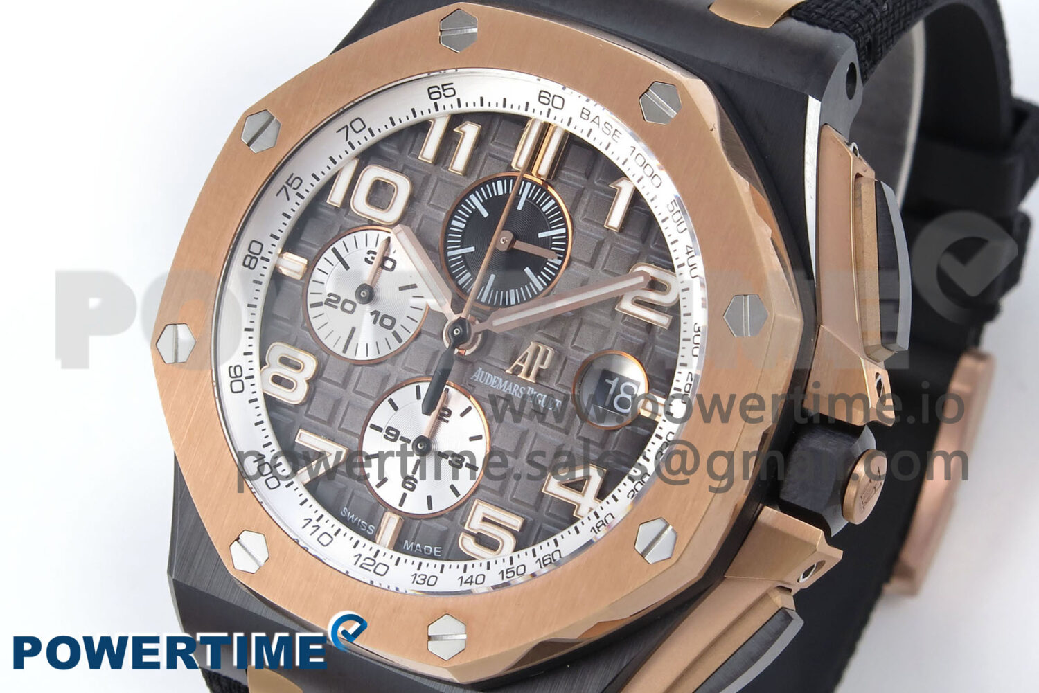 Royal Oak Offshore 44mm Black Ceramic TKF 1:1 Best Edition Gray Dial RG Bezel on Black Rubber Strap A3126 - Image 3