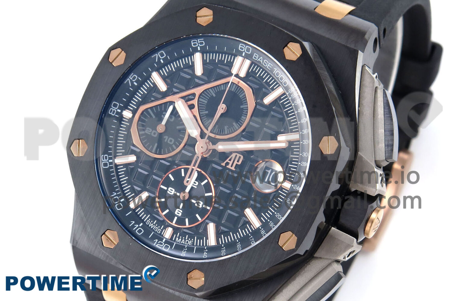 Royal Oak Offshore 44mm Black Ceramic TKF 1:1 Best Edition Black/RG Dial on Black Rubber Strap A3126 - Image 3