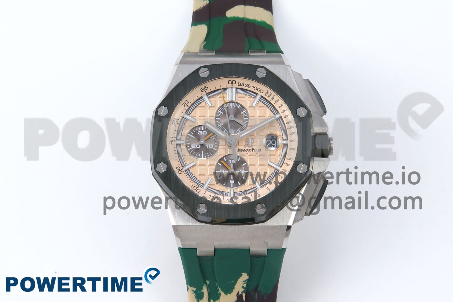 Royal Oak Offshore 44mm SS TKF 1:1 Best Edition Cream Dial on Green Camou Rubber Strap A3126 - Image 1