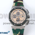 Royal Oak Offshore 44mm SS TKF 1:1 Best Edition Cream Dial on Green Camou Rubber Strap A3126