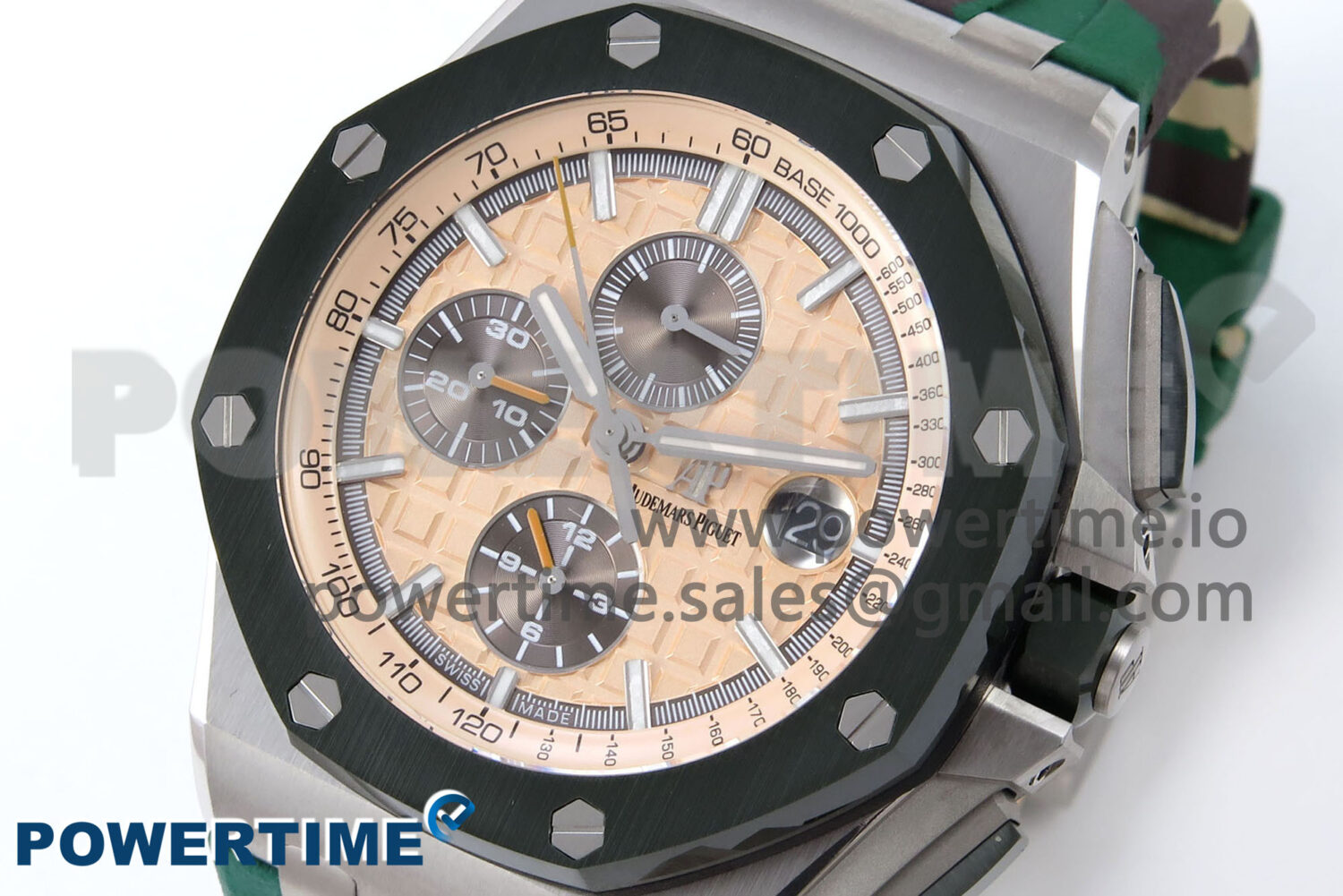 Royal Oak Offshore 44mm SS TKF 1:1 Best Edition Cream Dial on Green Camou Rubber Strap A3126 - Image 3
