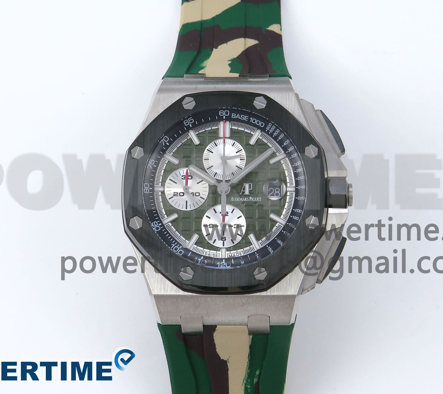 Royal Oak Offshore 44mm SS TKF 1:1 Best Edition Green Dial on Green Camou Rubber Strap A3126