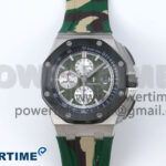 Royal Oak Offshore 44mm SS TKF 1:1 Best Edition Green Dial on Green Camou Rubber Strap A3126