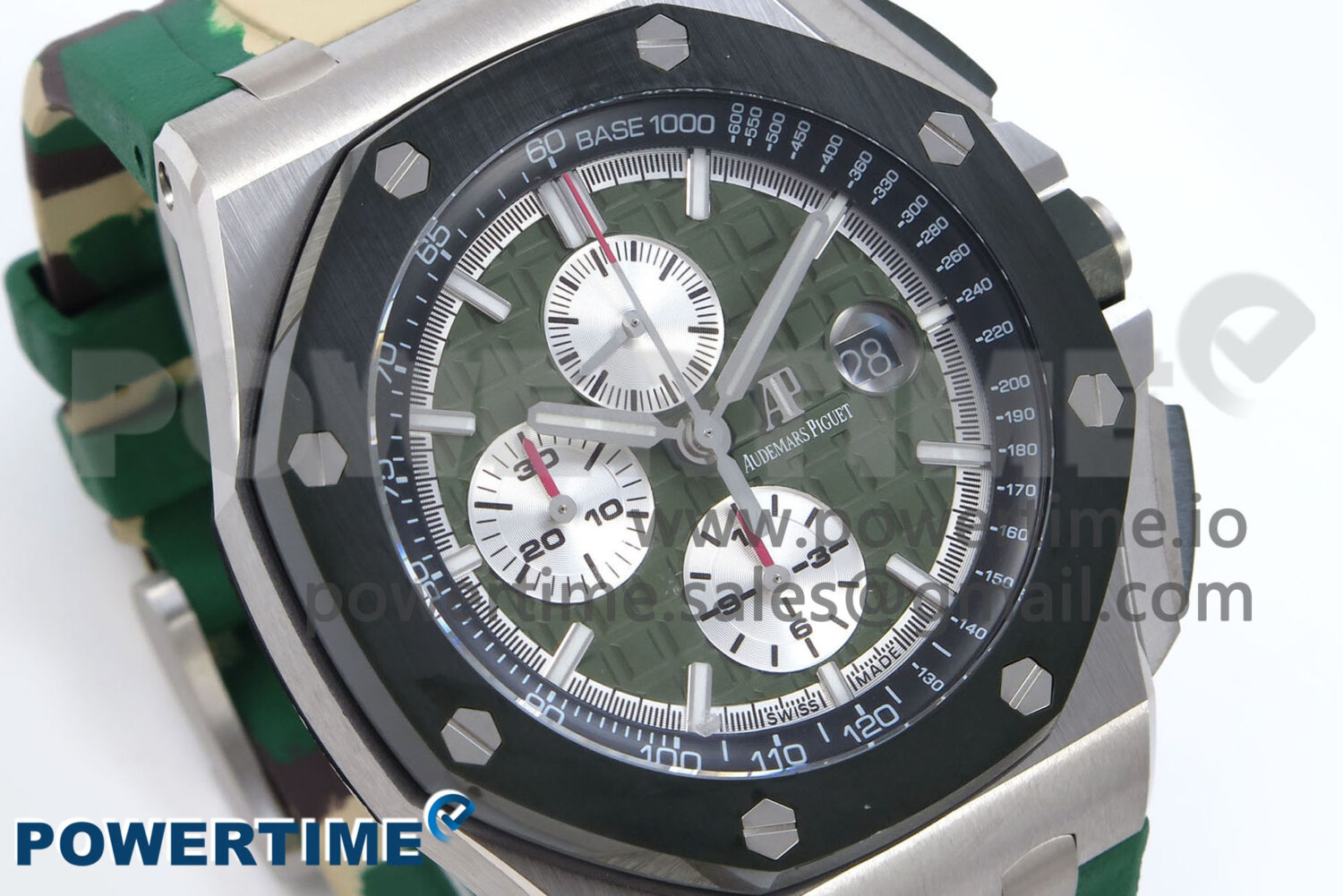 Royal Oak Offshore 44mm SS TKF 1:1 Best Edition Green Dial on Green Camou Rubber Strap A3126 - Image 2