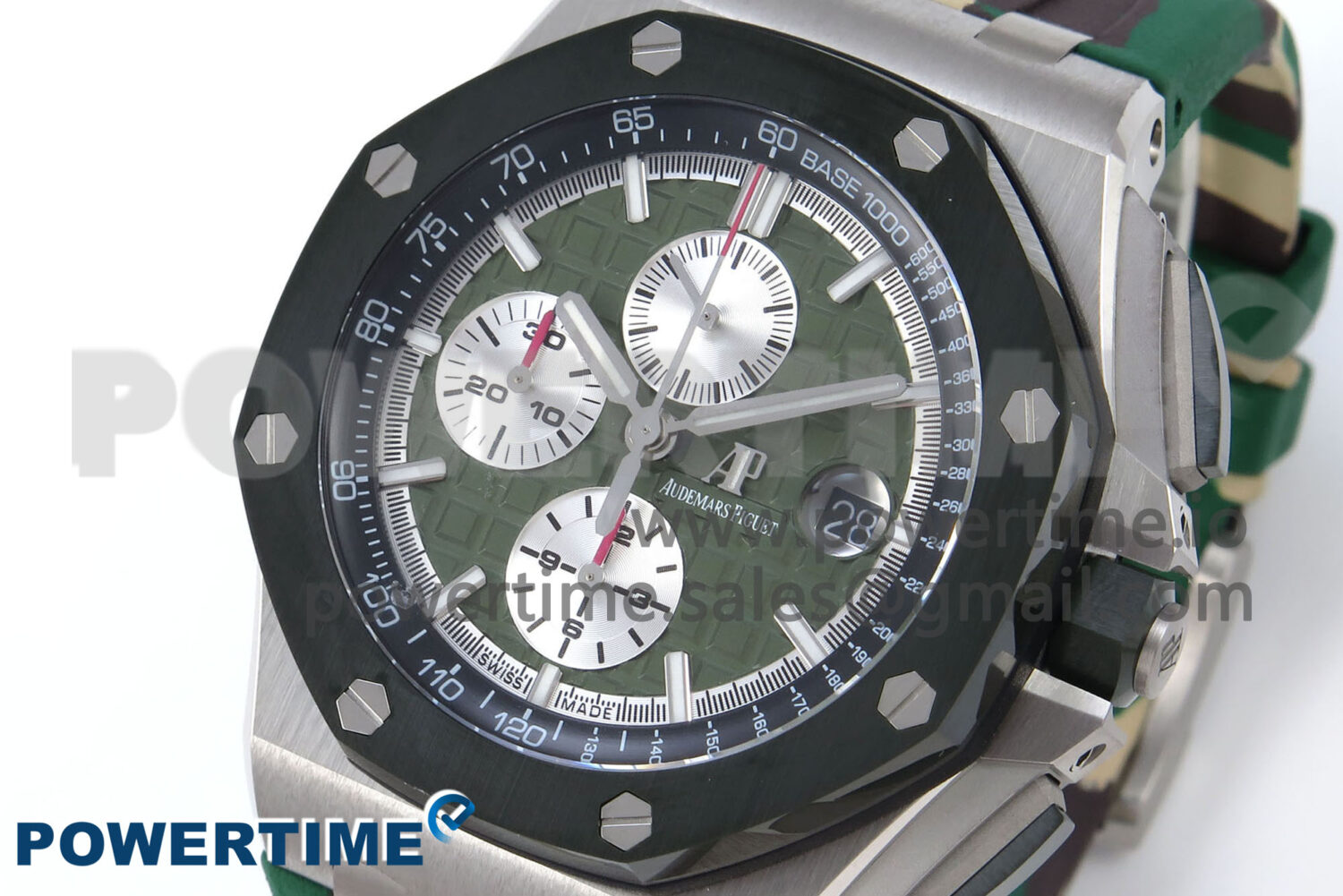 Royal Oak Offshore 44mm SS TKF 1:1 Best Edition Green Dial on Green Camou Rubber Strap A3126 - Image 3