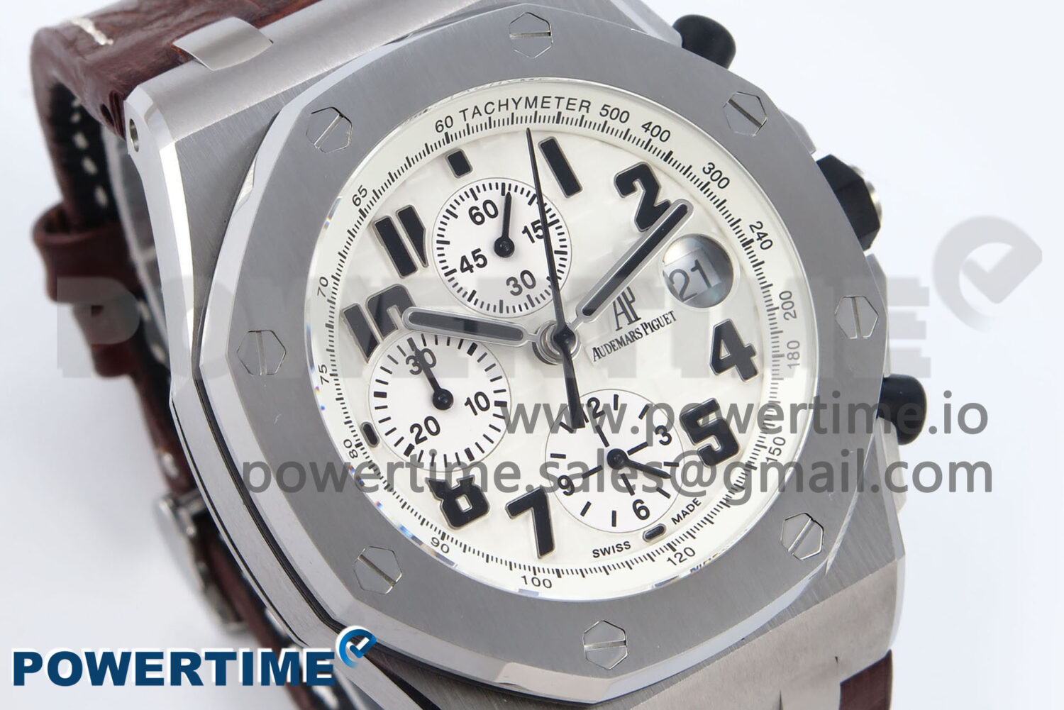 Royal Oak Offshore 42mm Safari TKF Best Edition White Dial on Brown Leather Strap A7750 - Image 2