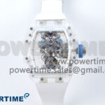RM56-02 Transparent Tourbillon RMF Best Edition Skeleton Dial Blue Hands on White Rubber Strap