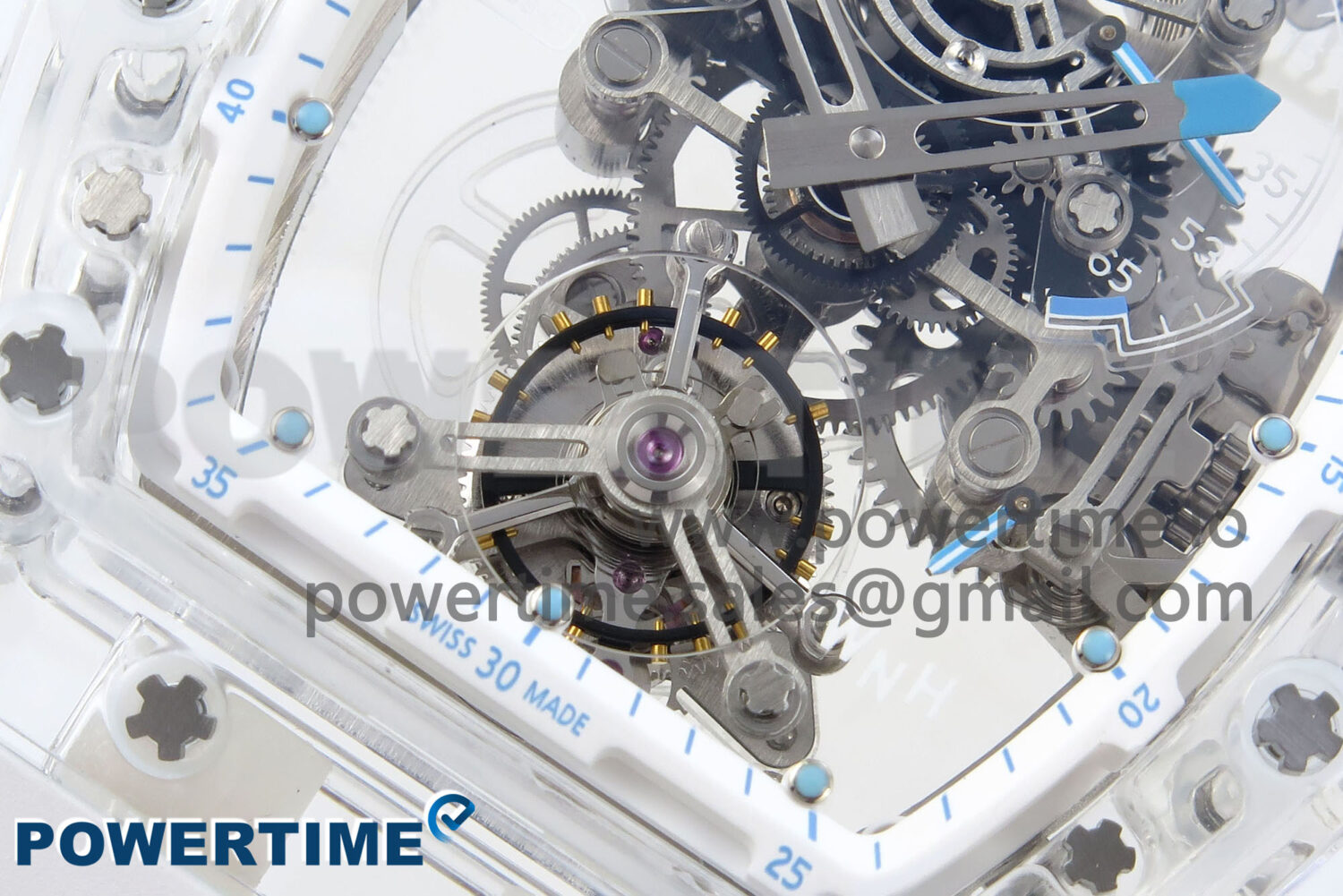 RM56-02 Transparent Tourbillon RMF Best Edition Skeleton Dial Blue Hands on White Rubber Strap - Image 5
