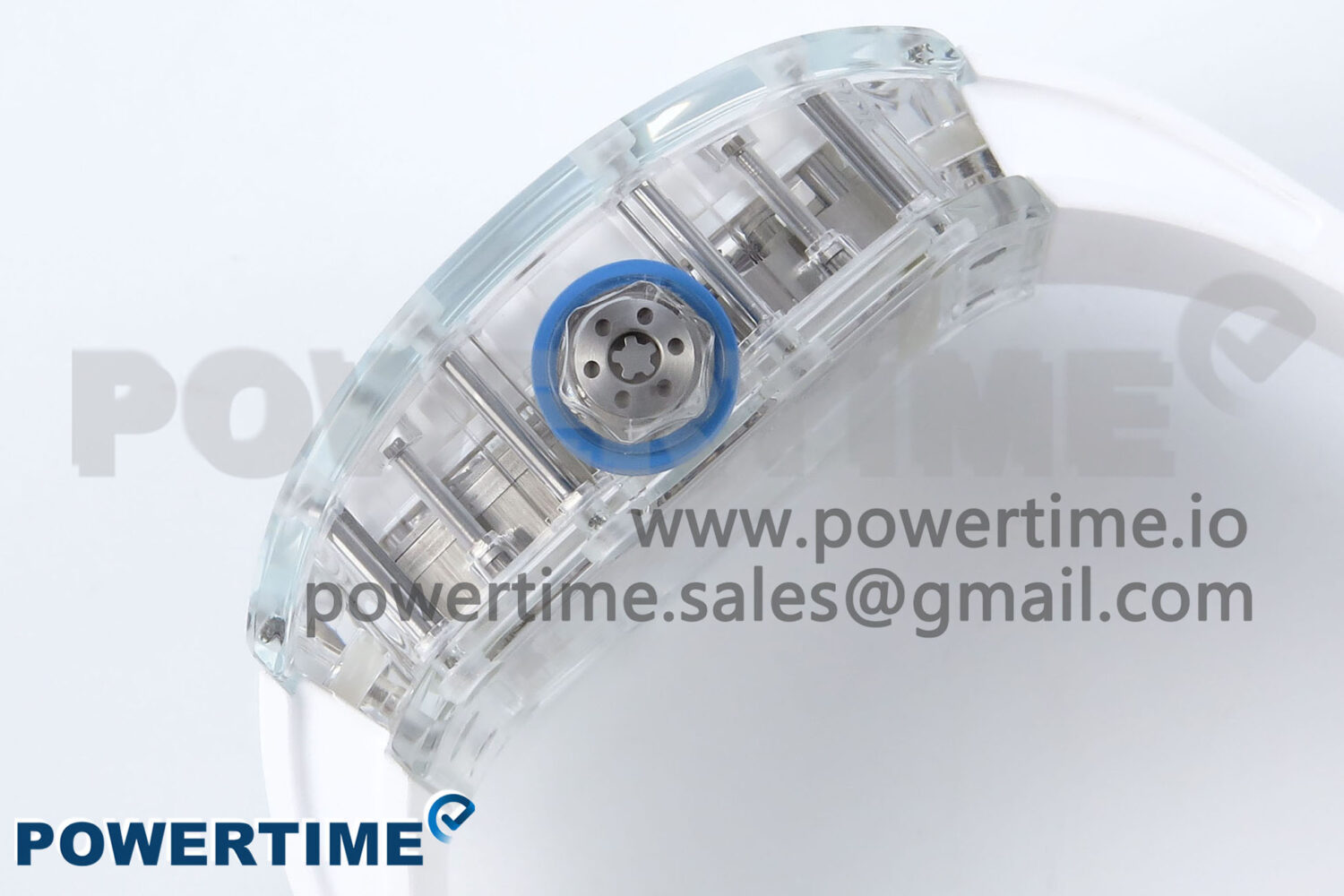 RM56-02 Transparent Tourbillon RMF Best Edition Skeleton Dial Blue Hands on White Rubber Strap - Image 7