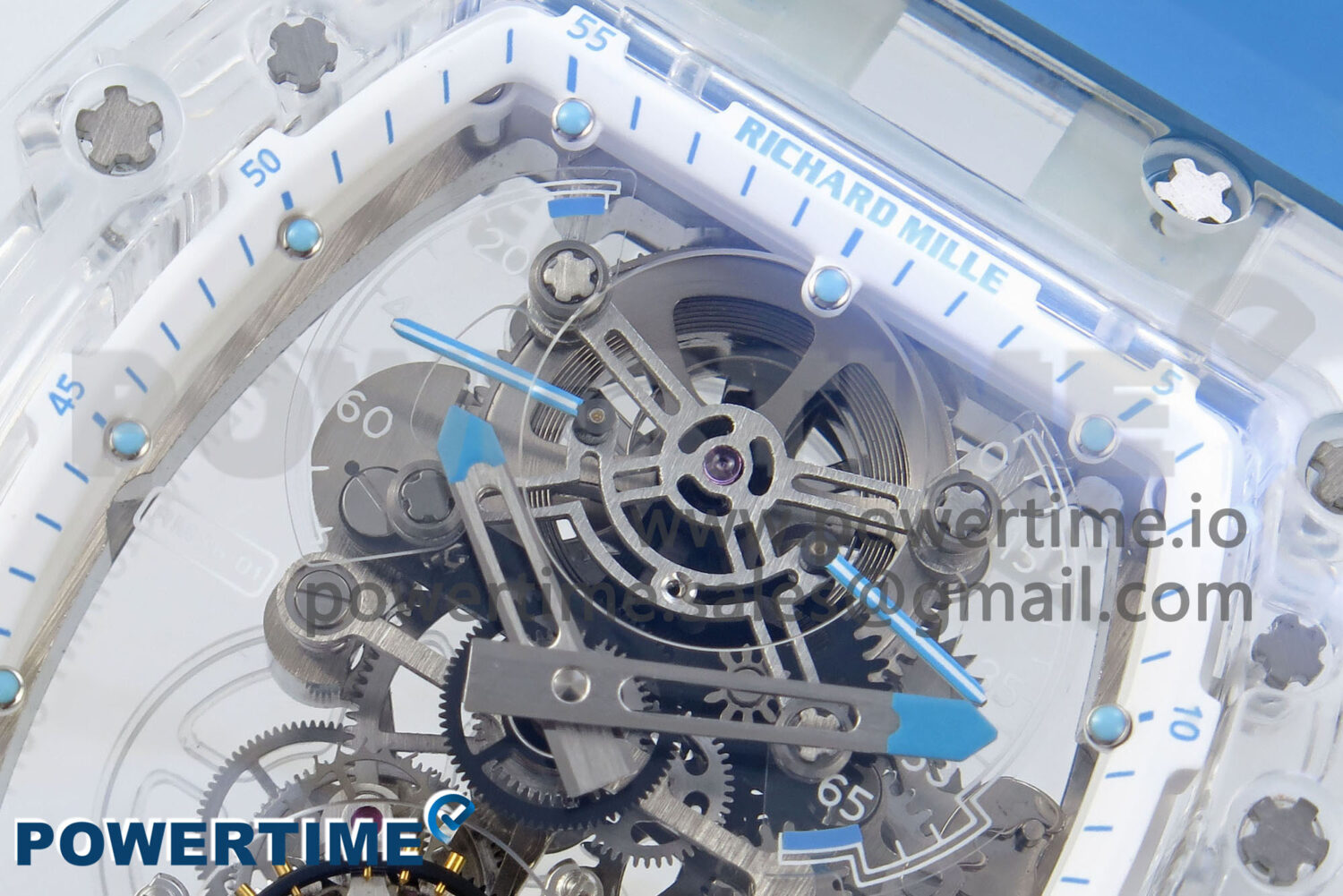 RM56-02 Transparent Tourbillon RMF Best Edition Skeleton Dial Blue Hands on Blue Rubber Strap - Image 4