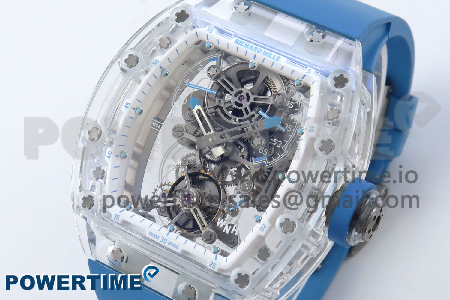 RM56-02 Transparent Tourbillon RMF Best Edition Skeleton Dial Blue Hands on Blue Rubber Strap - Image 3