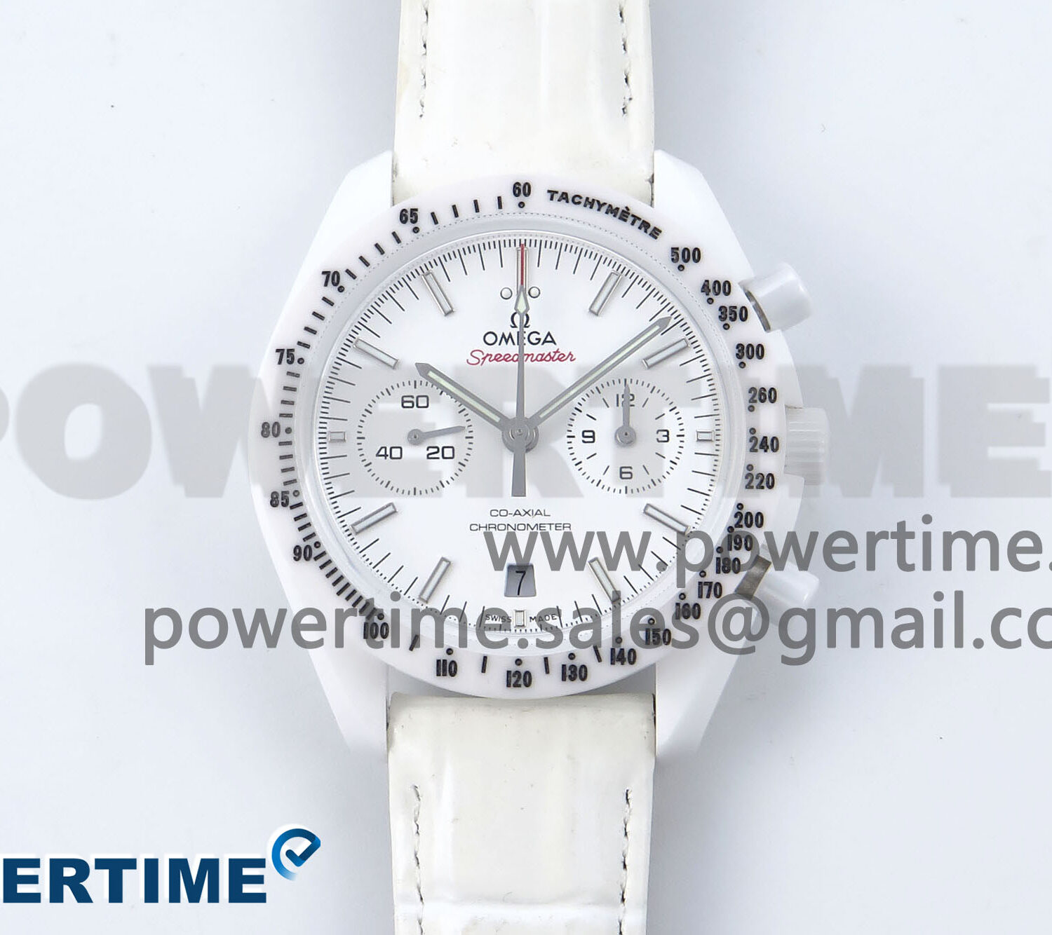 Speedmaster White Side Of The Moon N1F 1:1 Best Edition White Dial White Ceramic on White Leather Strap A9300