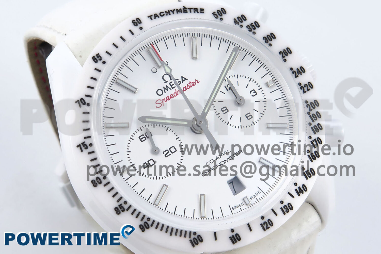 Speedmaster White Side Of The Moon N1F 1:1 Best Edition White Dial White Ceramic on White Leather Strap A9300 - Image 2