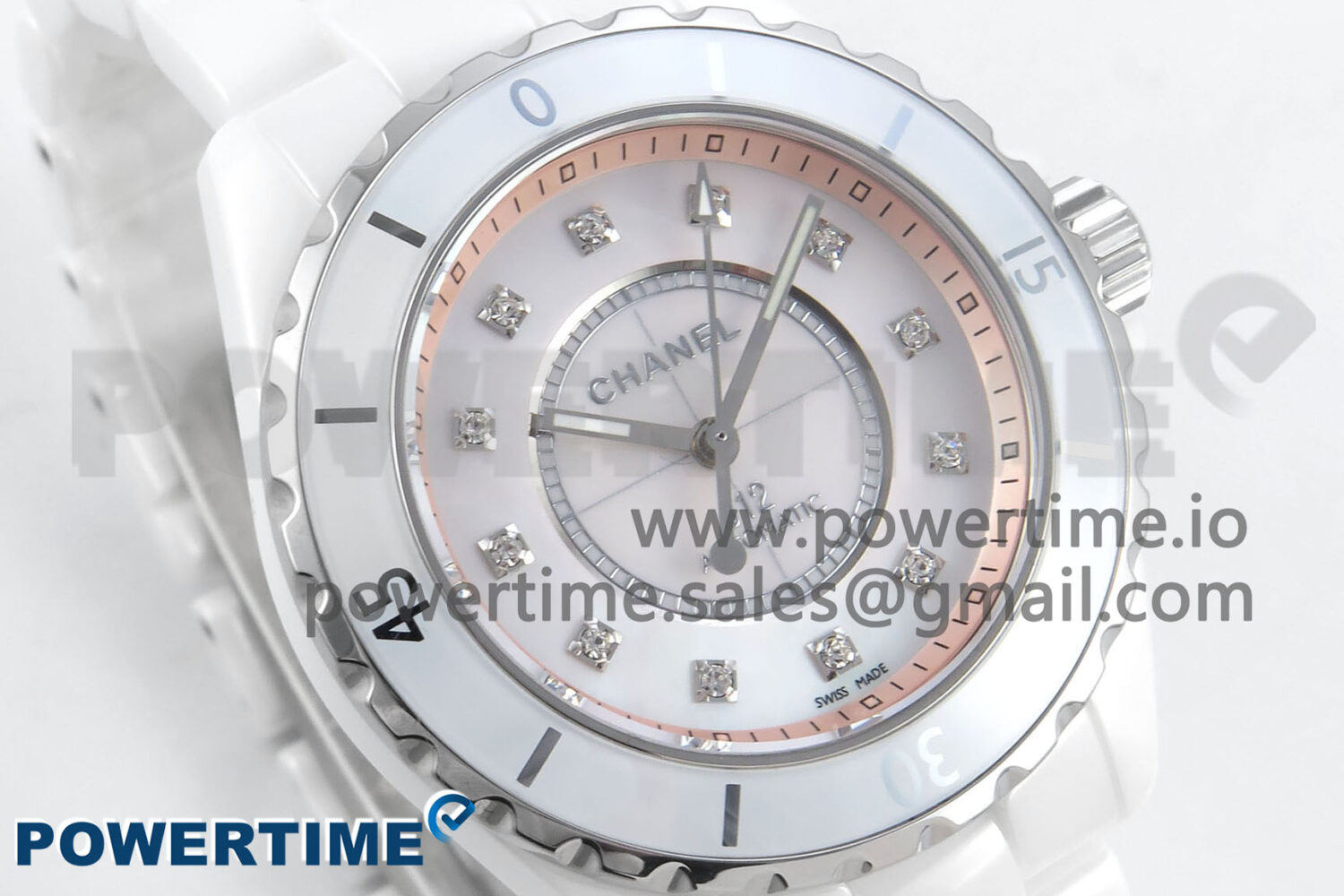 J13 38mm White Ceramic HTF 1:1 Best Edition Pink MOP Dial Diamonds Markers on Bracelet A2892 - Image 2