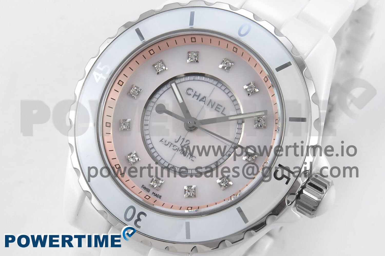 J13 38mm White Ceramic HTF 1:1 Best Edition Pink MOP Dial Diamonds Markers on Bracelet A2892 - Image 3
