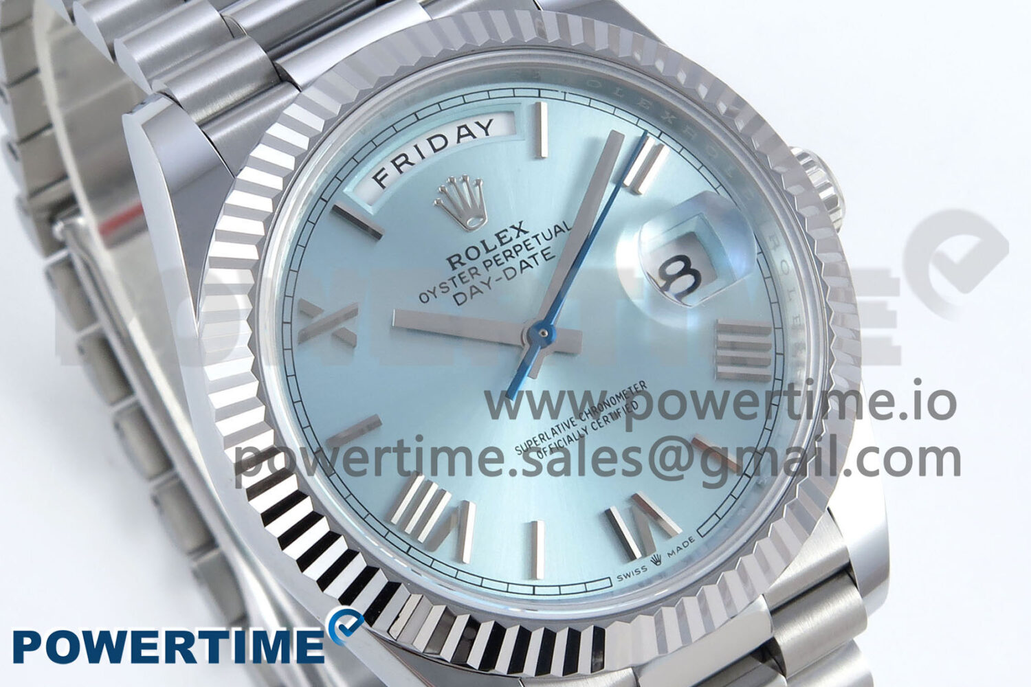 Day Date 40 SS 228239 Noob 1:1 Best Edition Ice Blue Roman Dial on President Bracelet A2836 (Gain Weight) - Image 2