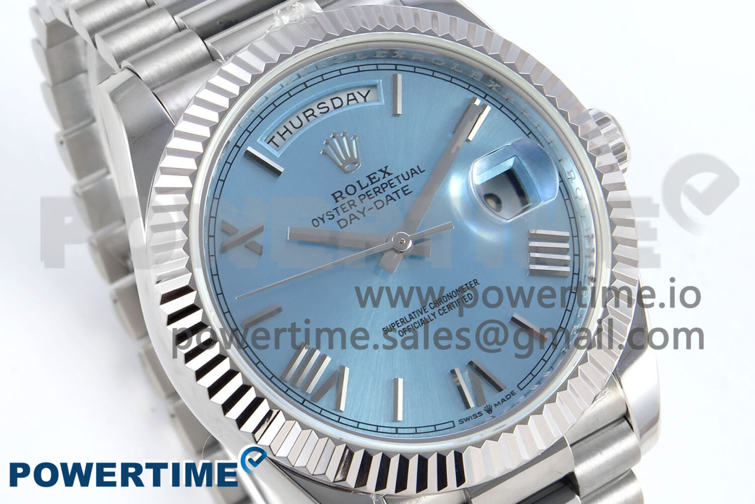 Day Date 40 SS 228236 KF 1:1 Best Edition Ice Blue Roman Dial on President Bracelet VR3255 (Gain Weight) - Image 2