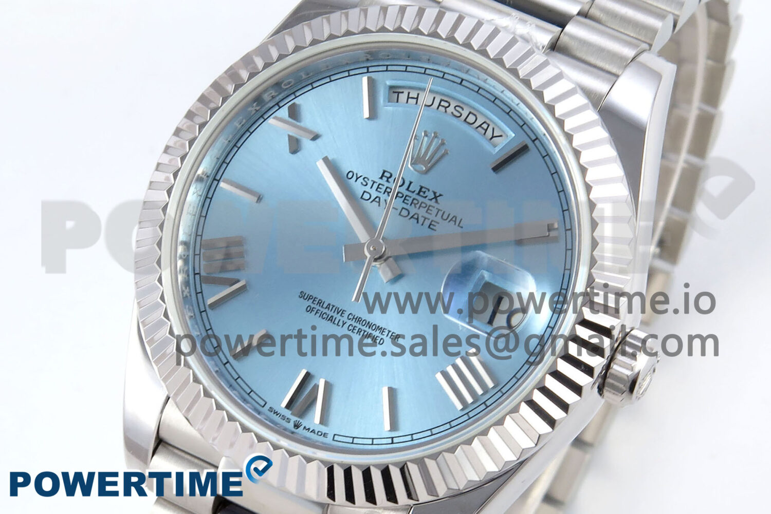 Day Date 40 SS 228236 KF 1:1 Best Edition Ice Blue Roman Dial on President Bracelet VR3255 (Gain Weight) - Image 3