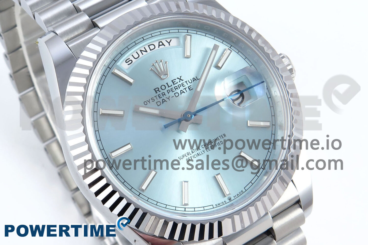 Day Date 40 SS 228239 Noob 1:1 Best Edition Ice Blue Stick Dial on President Bracelet A2836 (Gain Weight) - Image 2