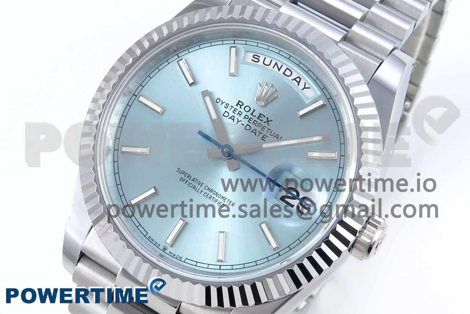Day Date 40 SS 228239 Noob 1:1 Best Edition Ice Blue Stick Dial on President Bracelet A2836 (Gain Weight) - Image 3